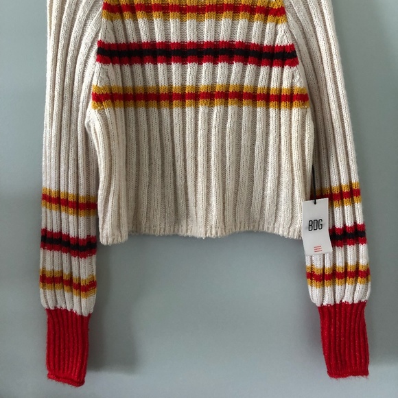 BDG Ribbed Knit Yellow & Red Striped Turtleneck Sweater Size XS - Picture 3 of 10